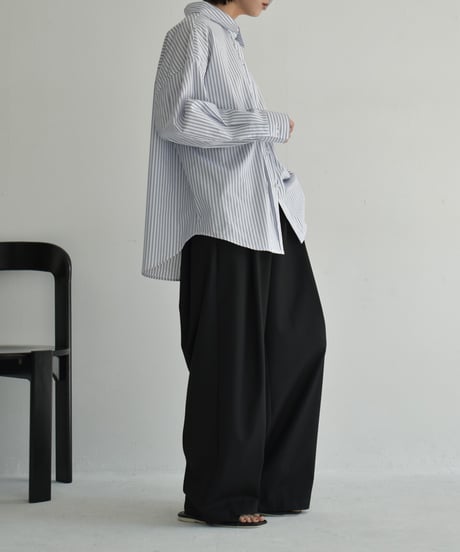 tops-02521　オーバーサイズ ストライプ シャツ　ホワイト　ネイビー