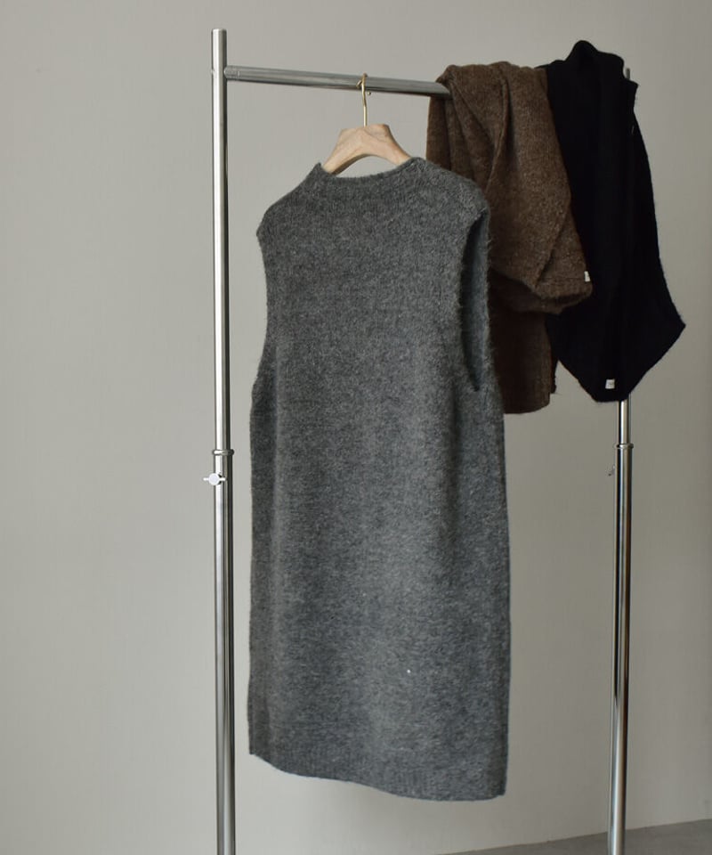 knit-02194 ニットロングベスト ブラウン グレー ブラック | L knit-02194 ニットロングベスト ブラウン グレー ブラック | L