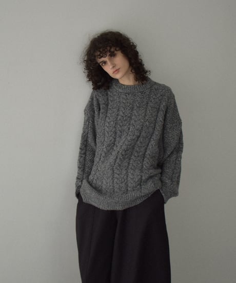 knit-02362　ミックスケーブルニットプルオーバー　グレー