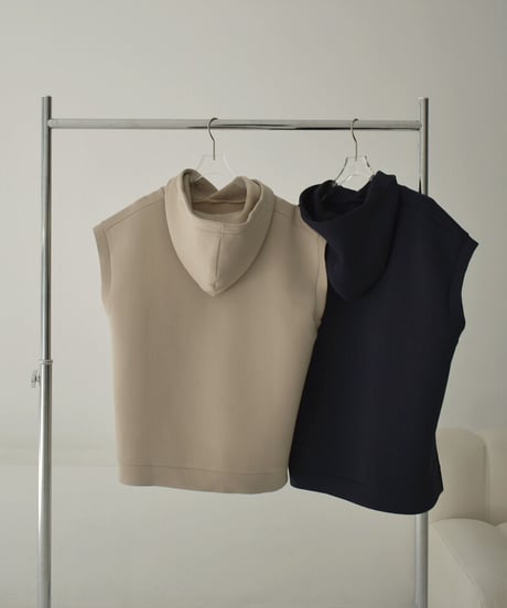 tops-02443　ダンボールニット フーディーベスト　グレージュ　ネイビー