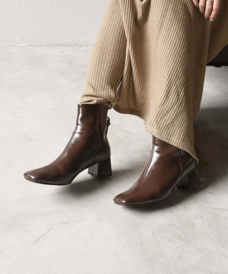 shoes-02086 ショートブーツ スクエアトゥ ヒール ブラウン shoes-02086 ショートブーツ スクエアトゥ ヒール ブラウン