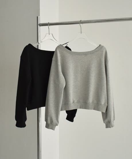tops-02466　ボートネックショートスウェット　グレー　ブラック