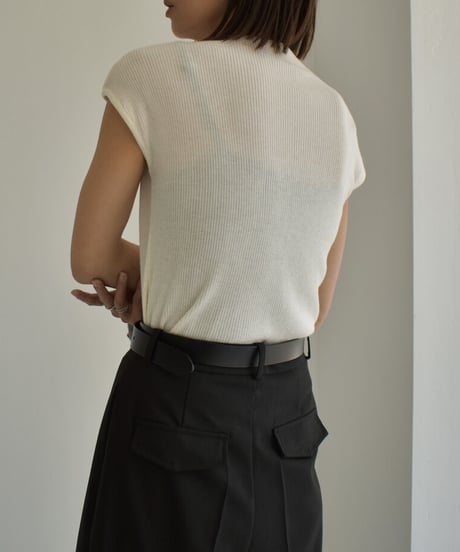 nh-knit-02230　モックネック フレンチスリーブニット　エクリュ　グレージュ　ブラック