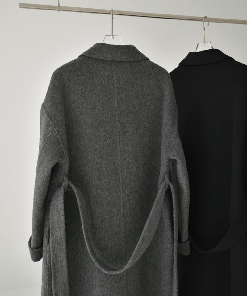 coat-02054 シャギー ウールコート リバー仕立て グレー ブラック | L