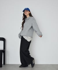 tops-02600　ポロカラー スウェットライク プルオーバー　グレー