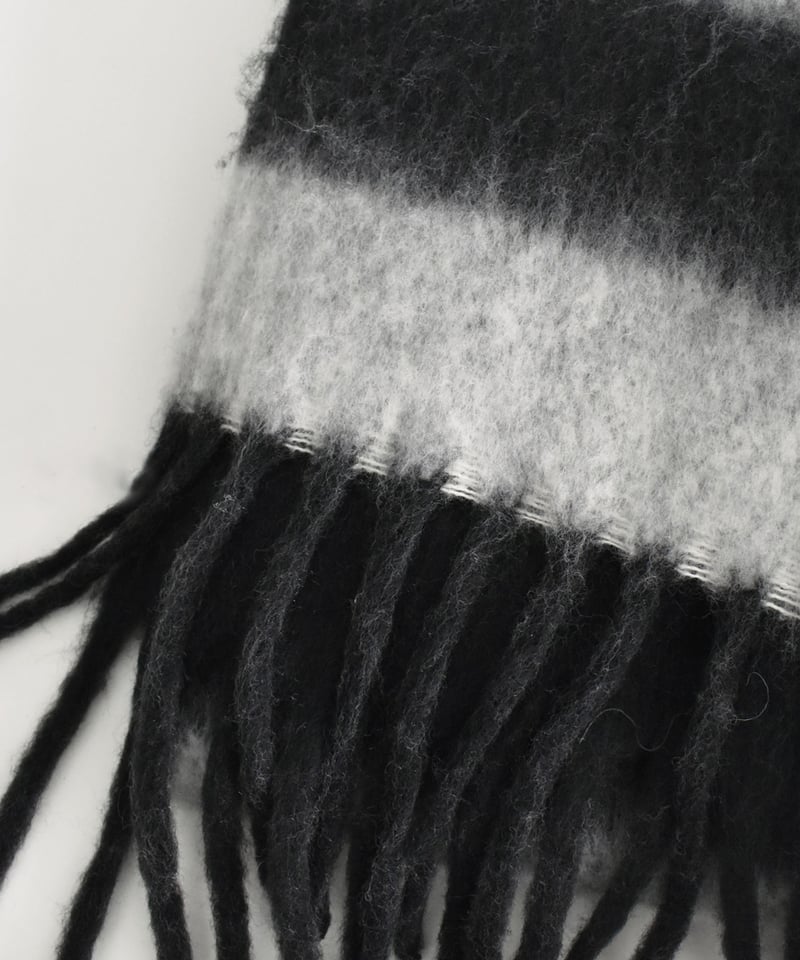 muffler-02023 ボーダー フリンジマフラー ブルー×ブラウン ブラック