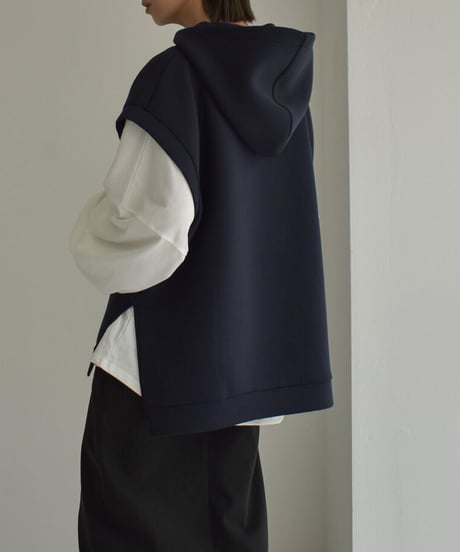 tops-02443　ダンボールニット フーディーベスト　グレージュ　ネイビー