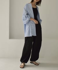 tops-02392　ワイドスリットスリーブ ストライプシャツ　ブルー