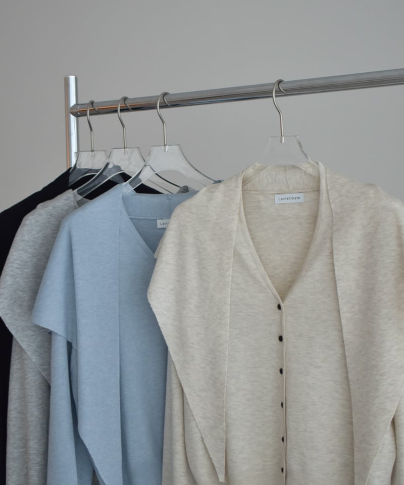 knit-02373 スカーフセット Vネック ニット カーディガン ベージュ
