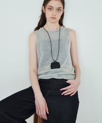 nh-knit-02385　リネン混 ノースリーブ ニット トップス　エクリュ　ベージュ　グレー
