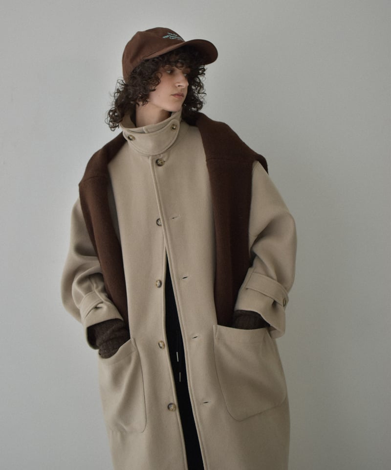 coat-12001 ウールブレンド ステンカラーコート ベージュ モカ | L