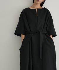 【STUDIO ENUL】onepiece-14001　リネン ガウンドレス　アイボリー　ブラック