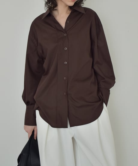 tops-02588　タックデザイン シャツ　ホワイト　ブラウン