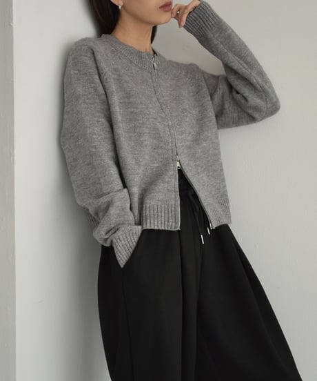 knit-02269　ジップ ニット カーディガン　グレー　ブラック
