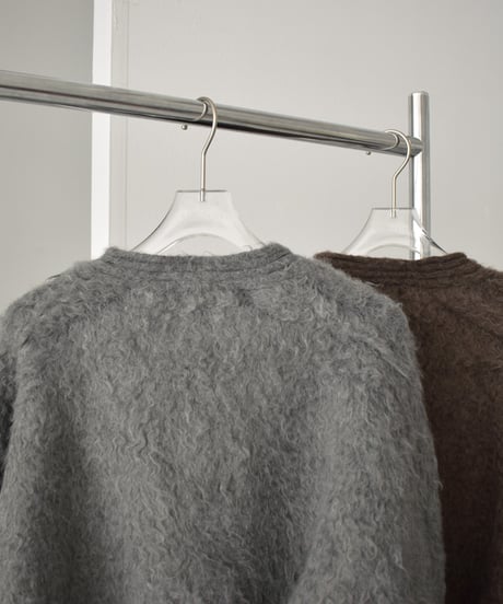 knit-02280　ヘアリー ニット カーディガン　グレー　ブラウン