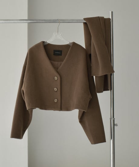 coat-13008　ストール付き　ウール ショートコート　モカ　ブラック