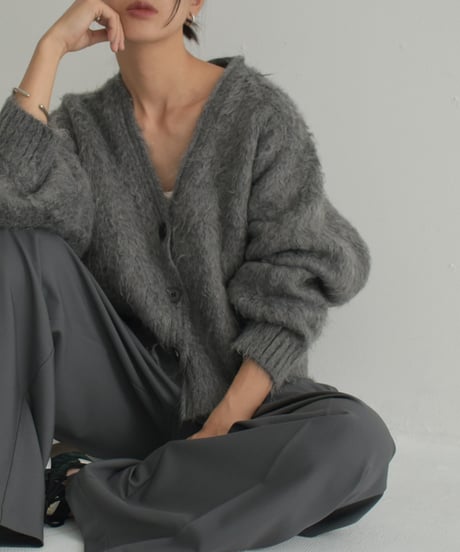 knit-02280　ヘアリー ニット カーディガン　グレー　ブラウン