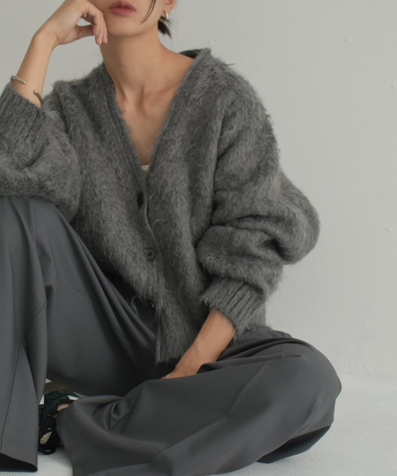 knit-02280 ヘアリー ニット カーディガン グレー ブラウン | L a v i s