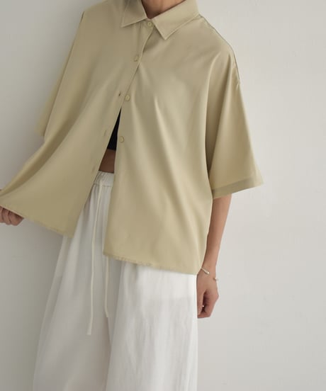 tops-02549　ハーフスリーブ オーバーシャツ　ベージュ　ホワイト　ブラウン