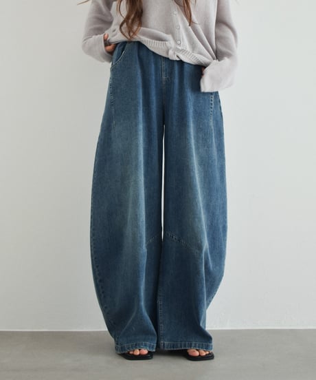bottoms-02322　リラックス バレルレッグ デニム　ウォッシュブルー