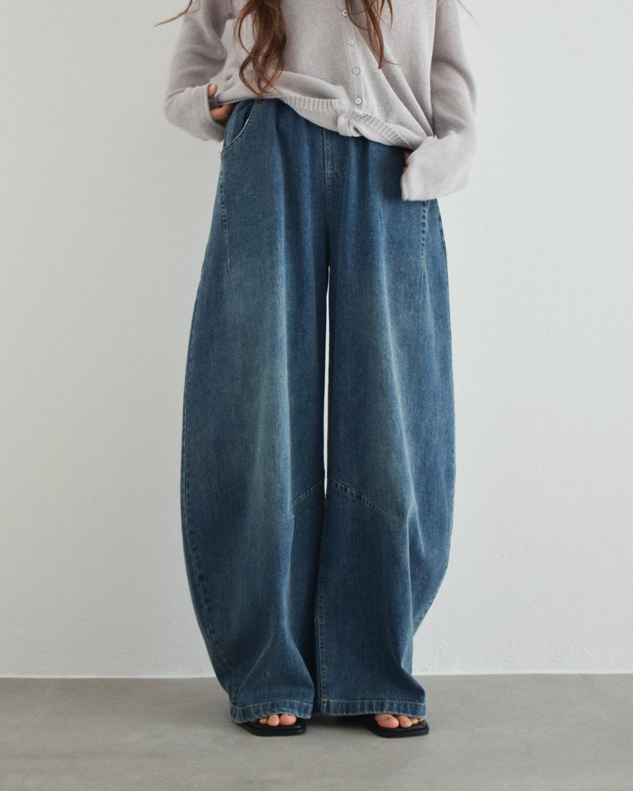 bottoms-02322 リラックス バレルレッグ デニム ウォッシュブルー | L
