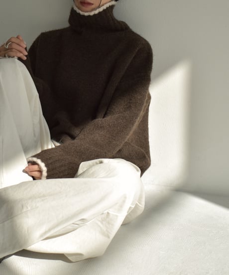 knit-02310　バイカラー ニット トップス　ライトベージュ　グレー　ブラウン