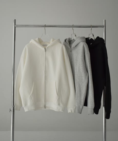 tops-02515　裏起毛 ダブルジップ フーディ　ホワイト　グレー　ブラック