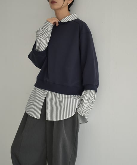 tops-02452　7分袖 スウェットプルオーバー　エクリュ　ネイビー