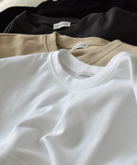 tops-02447　ショートスウェットプルオーバー　ホワイト　ベージュ　チャコール　ブラック
