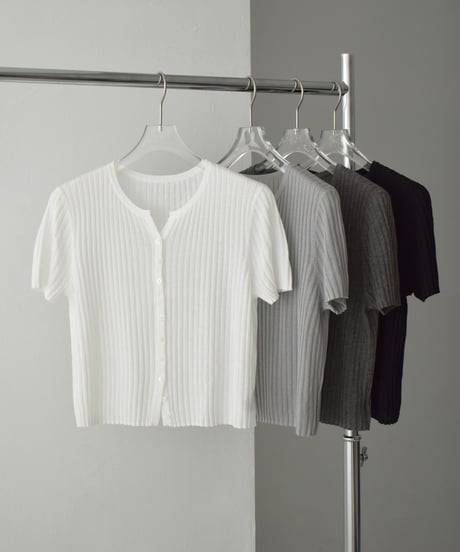 knit-02331　リブ ニット コンパクト カーディガン　オフホワイト　ライトグレー　ダークグレー　ブラック