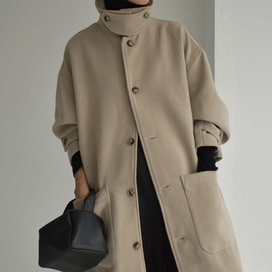 coat-12001 ウールブレンド ステンカラーコート ベージュ モカ coat-12001 ウールブレンド ステンカラーコート ベージュ モカ