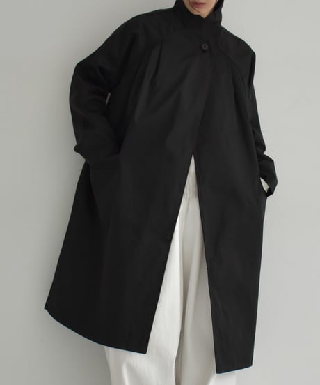 coat-02048　スタンドカラー ミディコート　ブラック