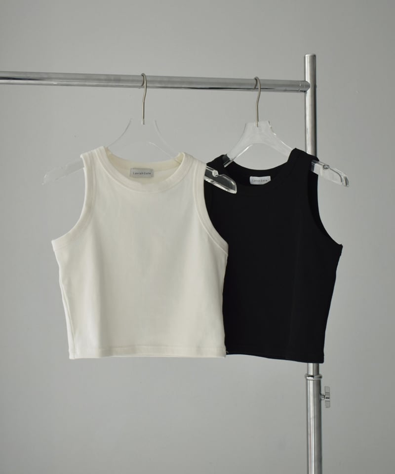 nh-tops-02486 リブクロップド タンクトップ ホワイト ブラック nh-tops-02486 リブクロップド タンクトップ ホワイト ブラック