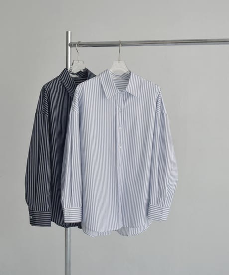 tops-02521　オーバーサイズ ストライプ シャツ　ホワイト　ネイビー