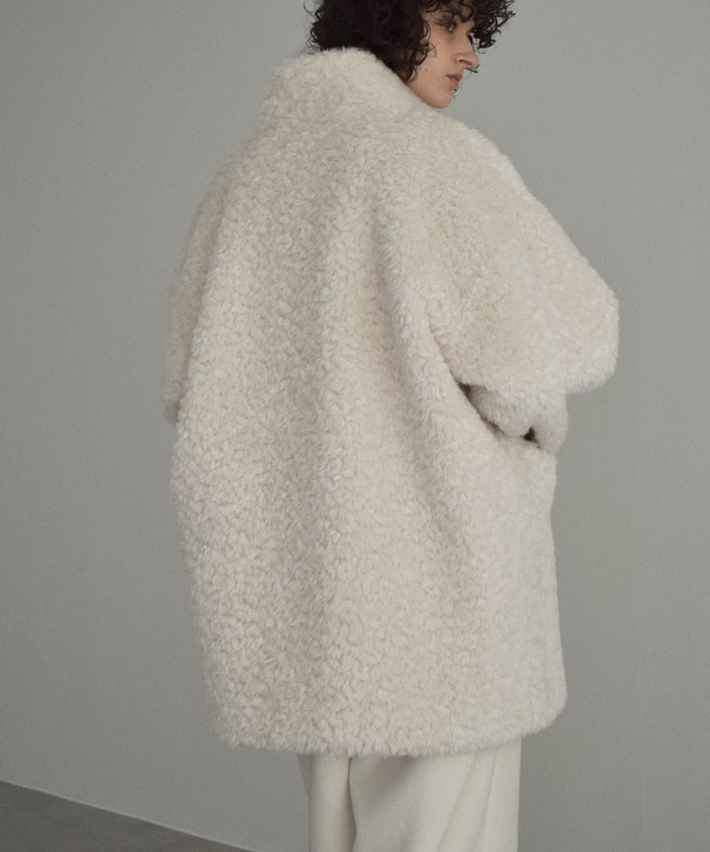 coat-02065 プードルボア ハイネック ミディコート エクリュ ブラウン