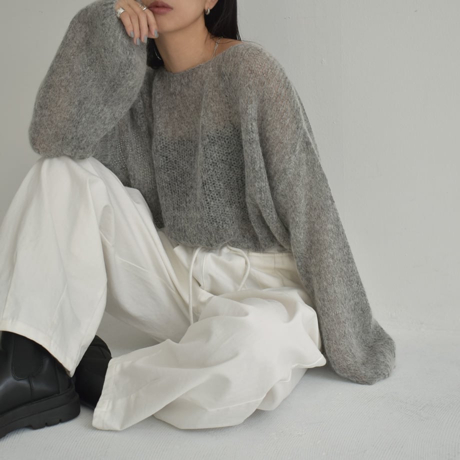 knit-02283 ボリュームスリーブ モヘアニット プルオーバー エクリュ 