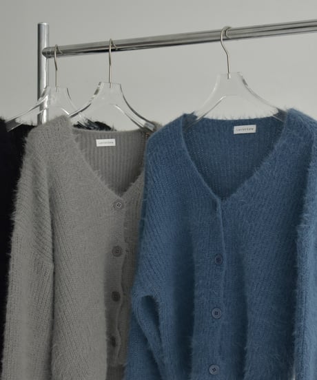 knit-02289　シャギー ニット カーディガン　グレー　ブラック