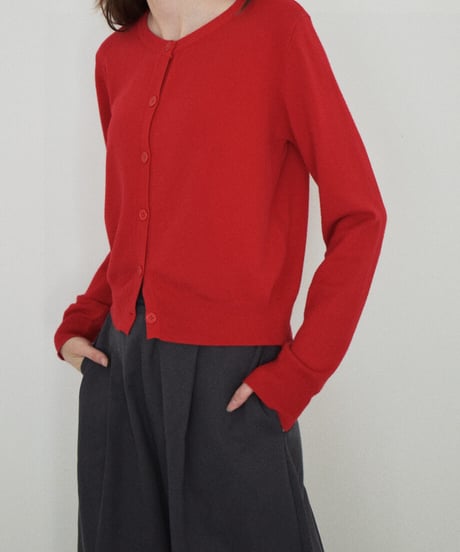 knit-02392　クルーネック ニット カーディガン　レッド　グレー　ブラック