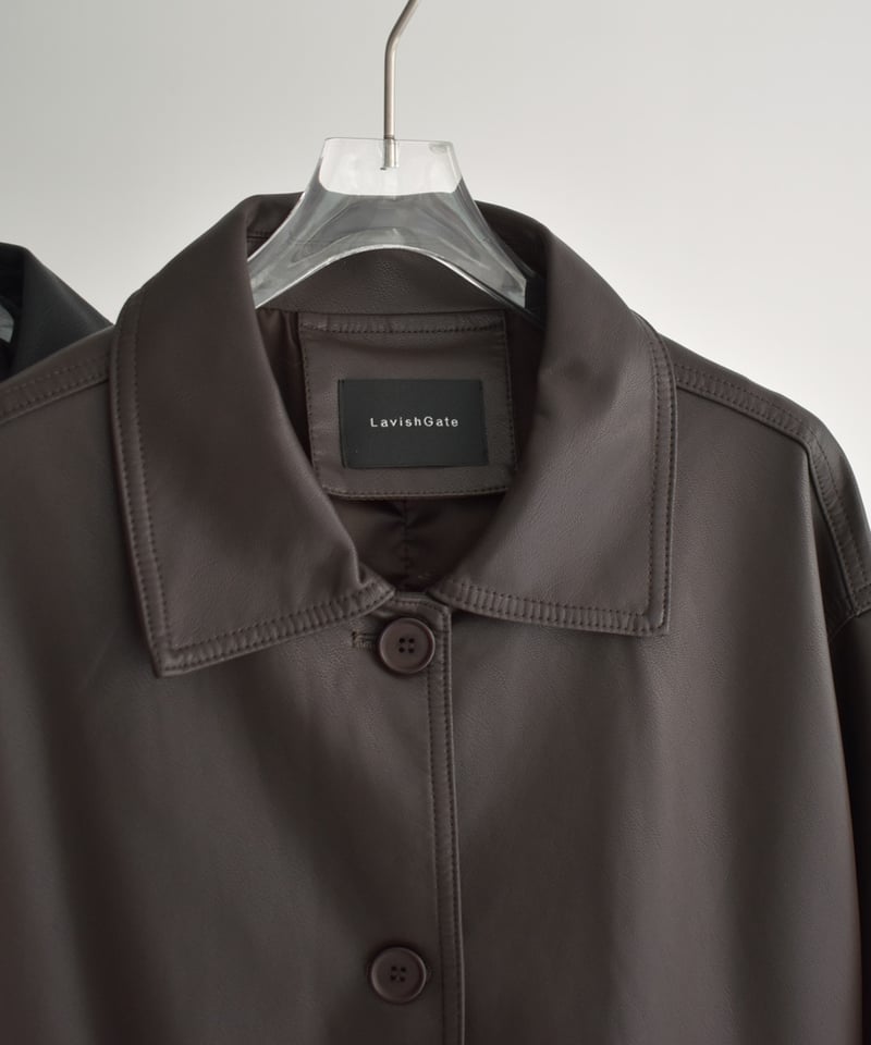 jacket-02026 フェイクレザー カーコート ブラウン ブラック | L a v i