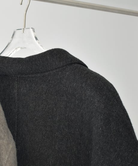 coat-02063　シャギー ウール ロングコート　グレージュ　ダークグレー