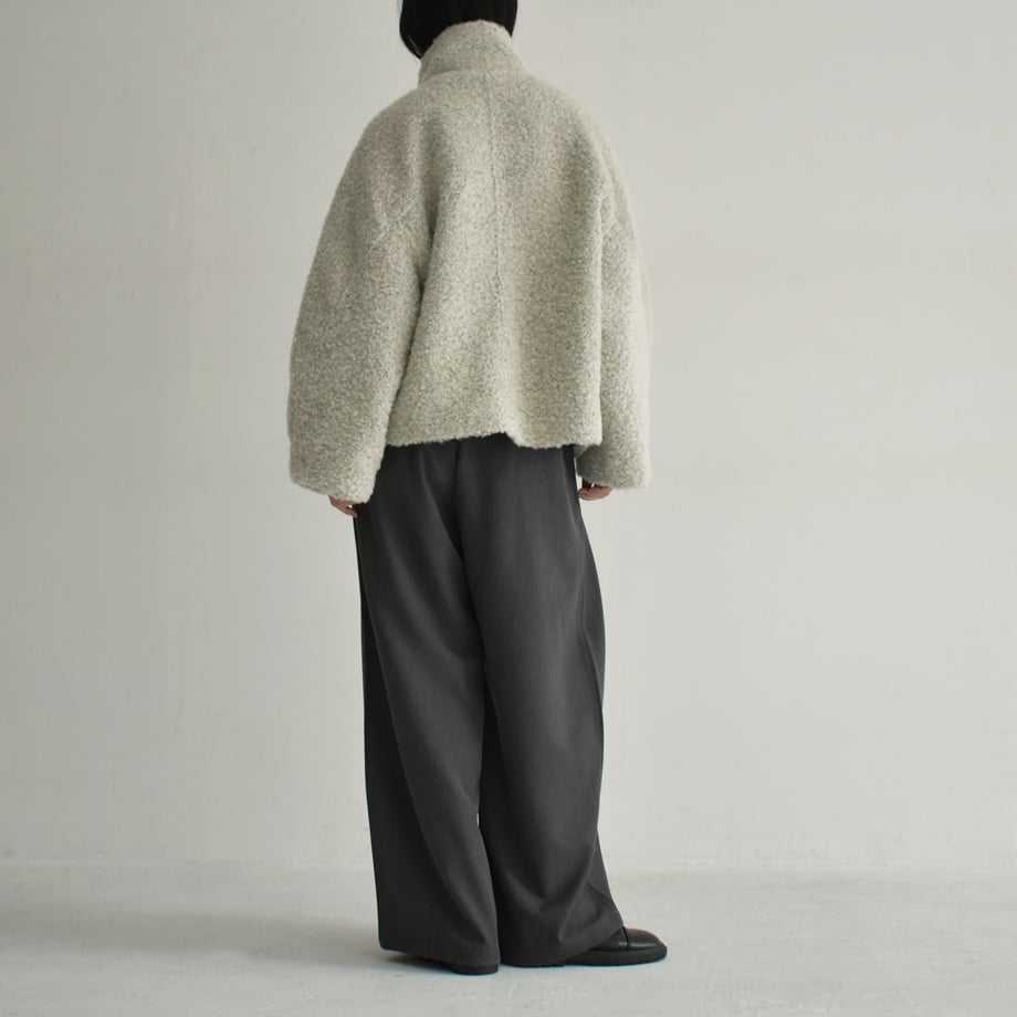 coat-02052 ウール混 ハイネック ブークレ ショート コート