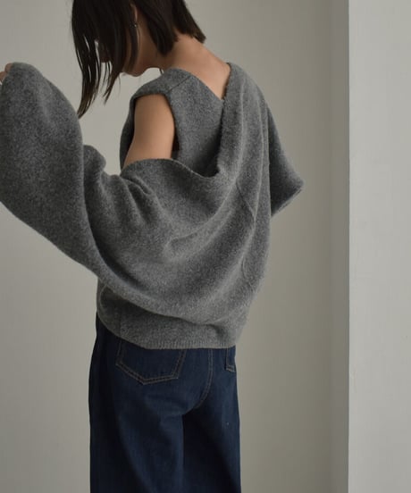 knit-02245　ボリュームスリーブ ショートボレロ　ニットベストセット　エクリュ　グレー　ブラック