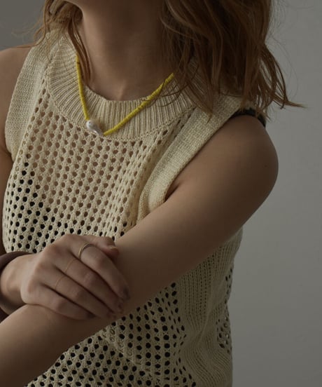 mb-necklace2-02055　淡水パールトップ ビーズネックレス　イエロー