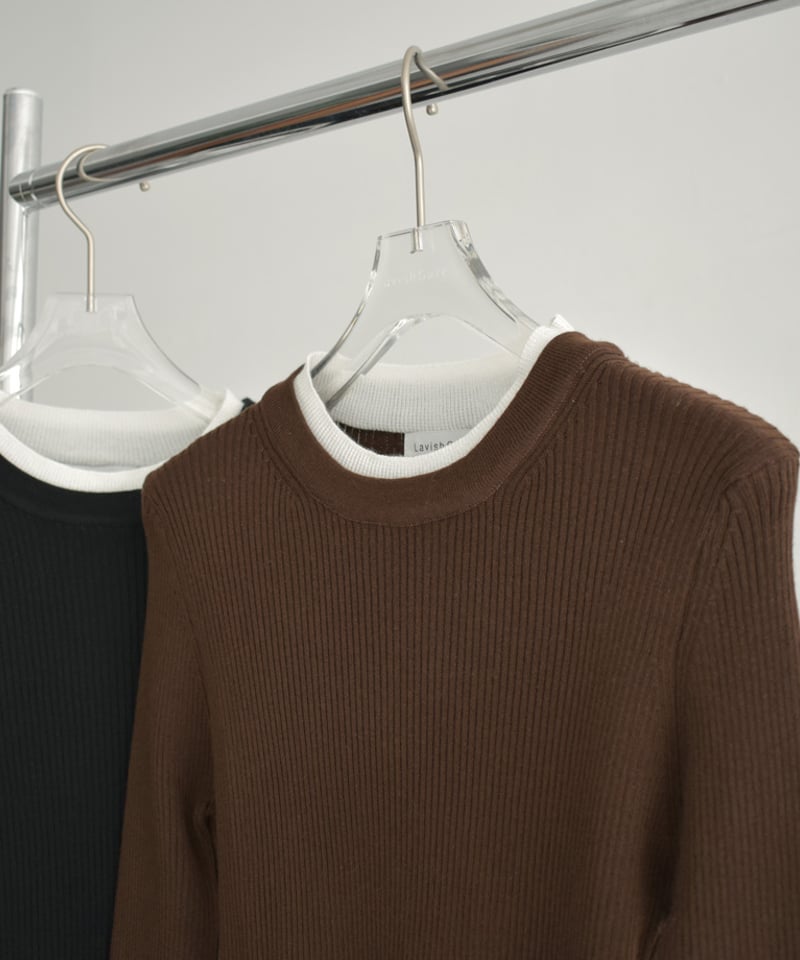 knit-02296 レイヤードライク バイカラーニット トップス