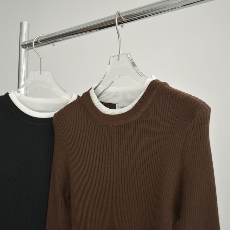 knit-02296 レイヤードライク バイカラーニット トップス