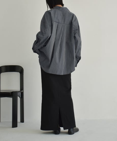 tops-02521　オーバーサイズ ストライプ シャツ　ホワイト　ネイビー