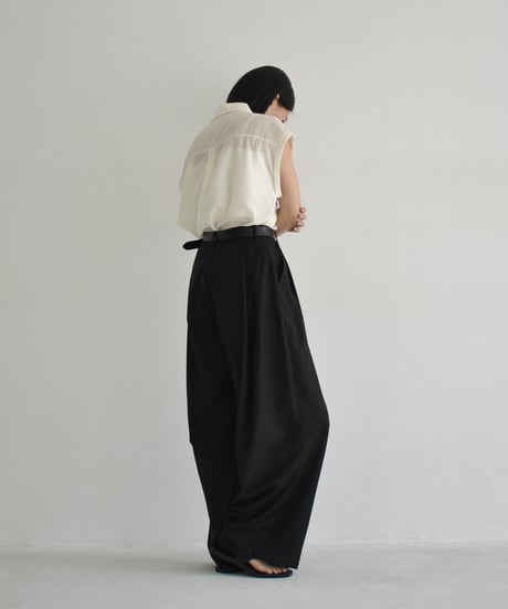 tops-02544　フレンチスリーブ シアーシャツ　エクリュ　ベージュ　グリーンティー