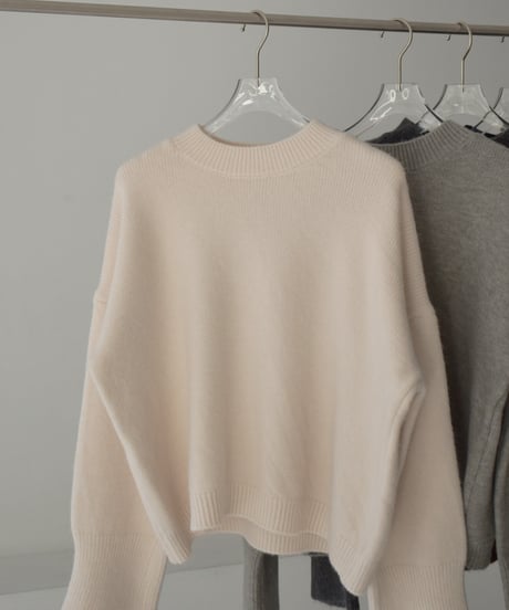 knit-02353　ワイドカフス スリーブ ニットプルオーバー　エクリュ　グレー　ダークグレー　ネイビー　ブラウン