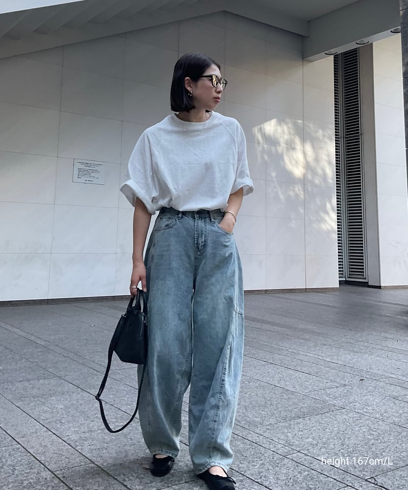 bottoms-02235 リラックス コクーンデニム ウォッシュブルー | L bottoms-02235 リラックス コクーンデニム ウォッシュブルー | L