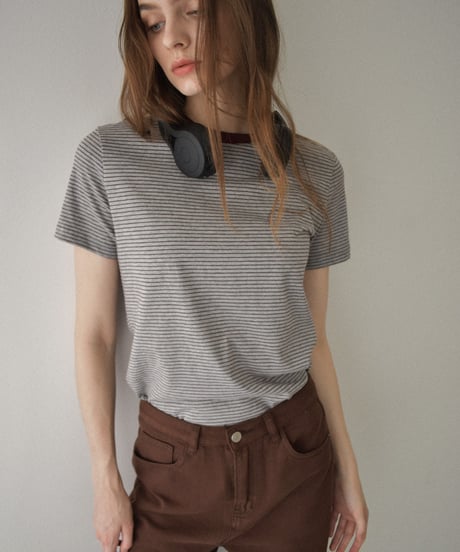 nh-tops-02558　コンンパクト ボーダー tee　ベージュ　グレー